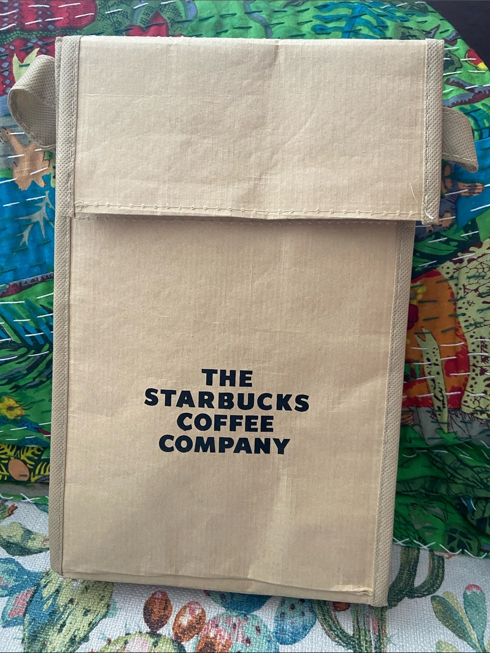 Starbucks Tan Lunch Bag Tote with Enamel Pin Brand New Unique!